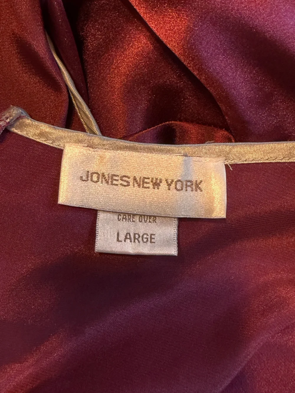 Jones New York Vintage Intimates Bow Burgundy Satin Maxi Nightgown Dress Large